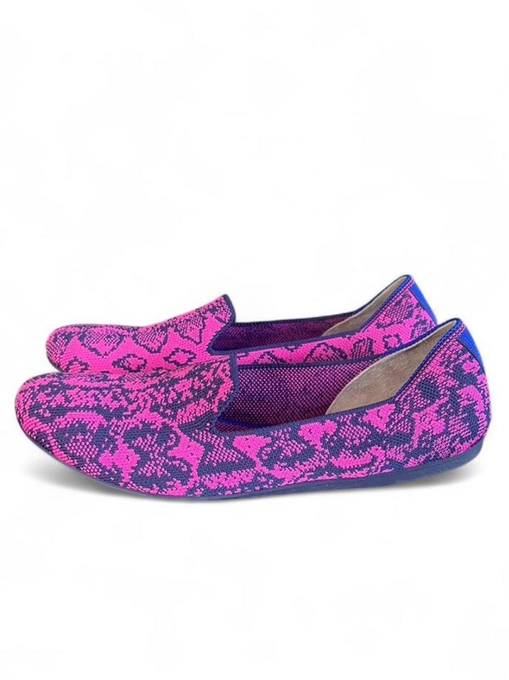 Rothy's The Loafer Retired Fuchsia Navy Snake Print Knit shoes Size 8 - Picture 2 of 8